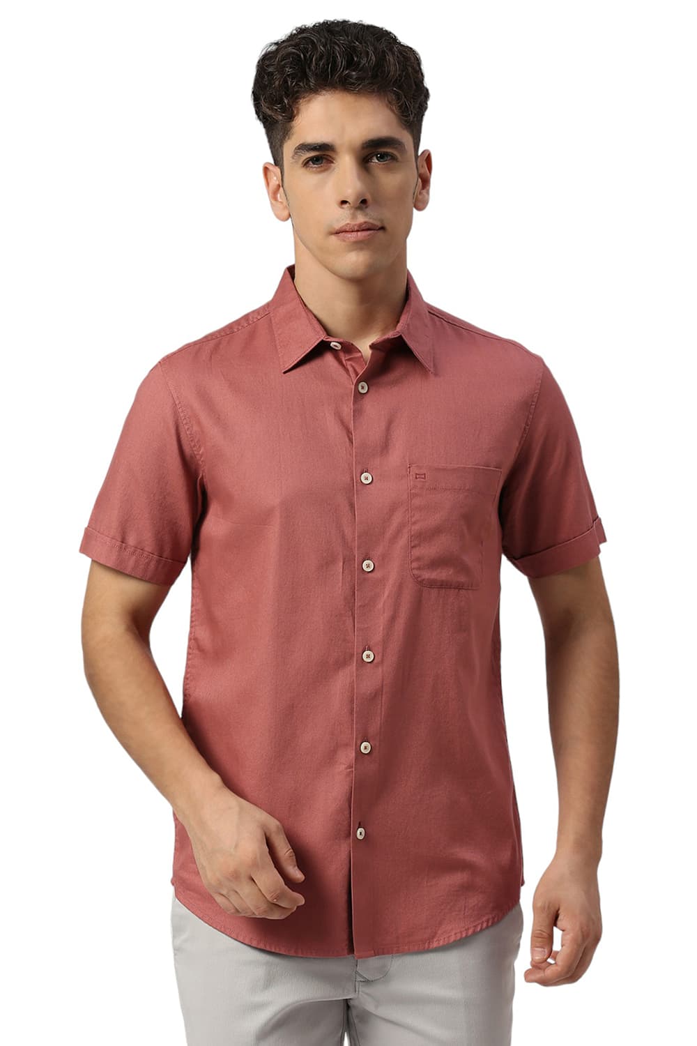 SLIM FIT COTTON DOBBY HALFSLEEVES SHIRT