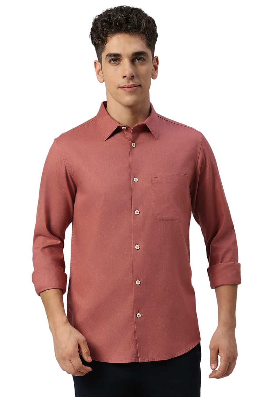 BASICS SLIM FIT COWHIDE RED COTTON DOBBY SHIRT