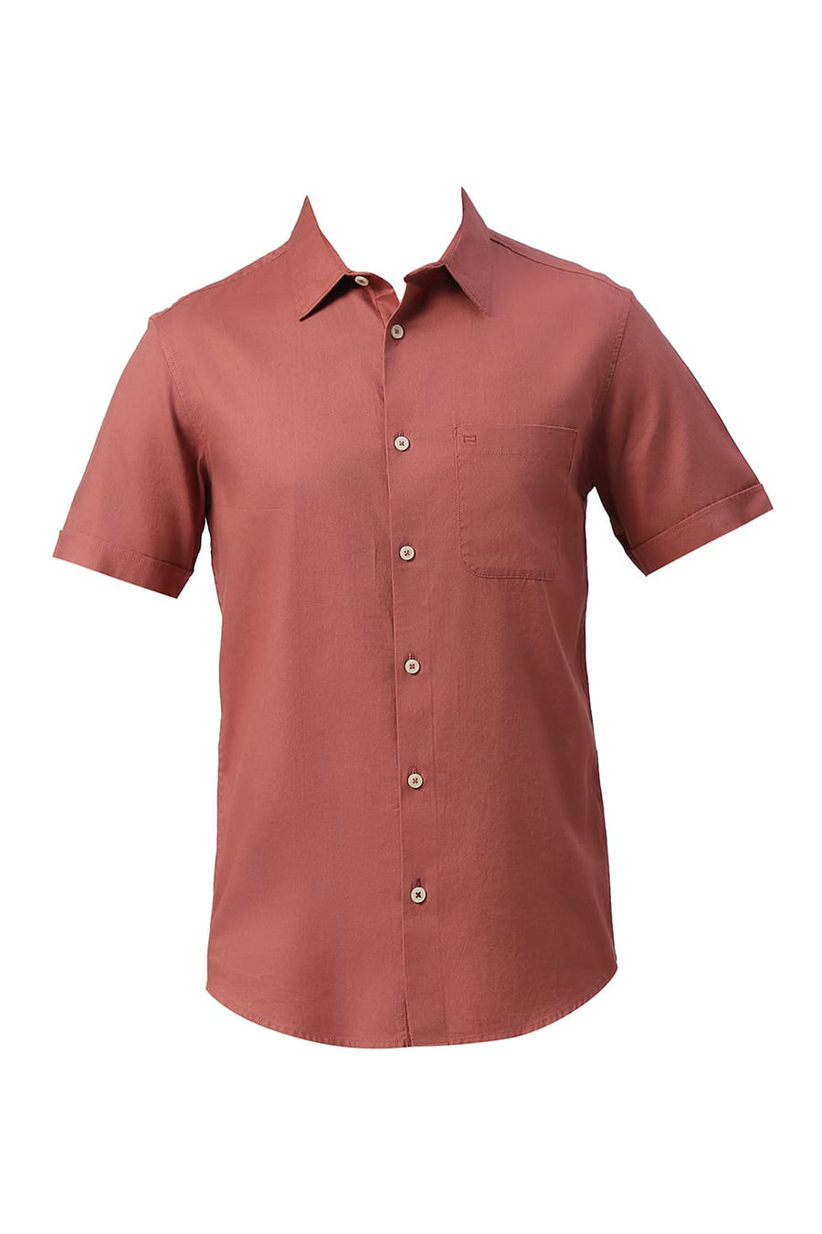 BASICS SLIM FIT COWHIDE RED COTTON DOBBY HALFSLEEVES SHIRT
