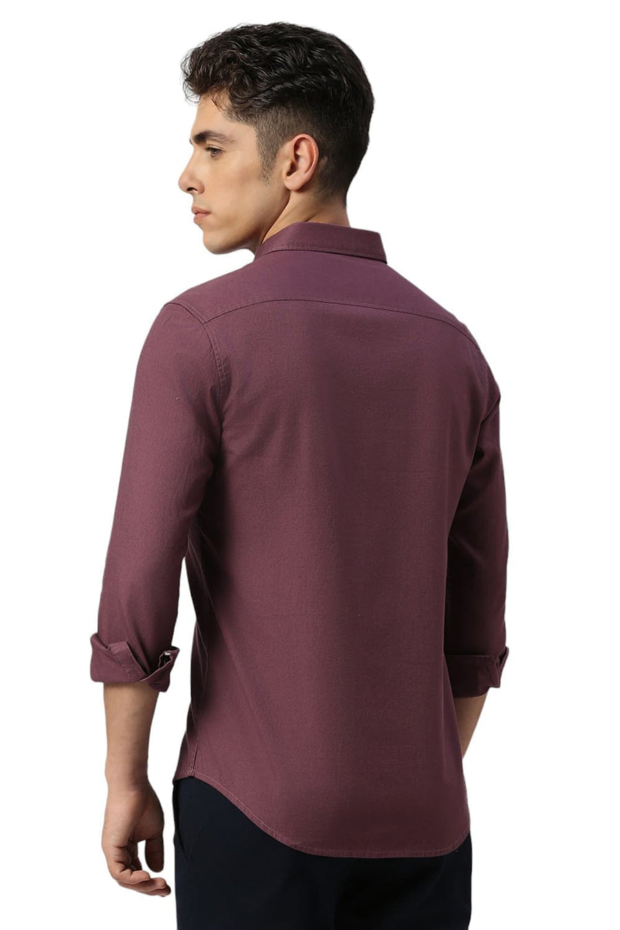 BASICS SLIM FIT HAWTHORN PURPLE COTTON DOBBY SHIRT