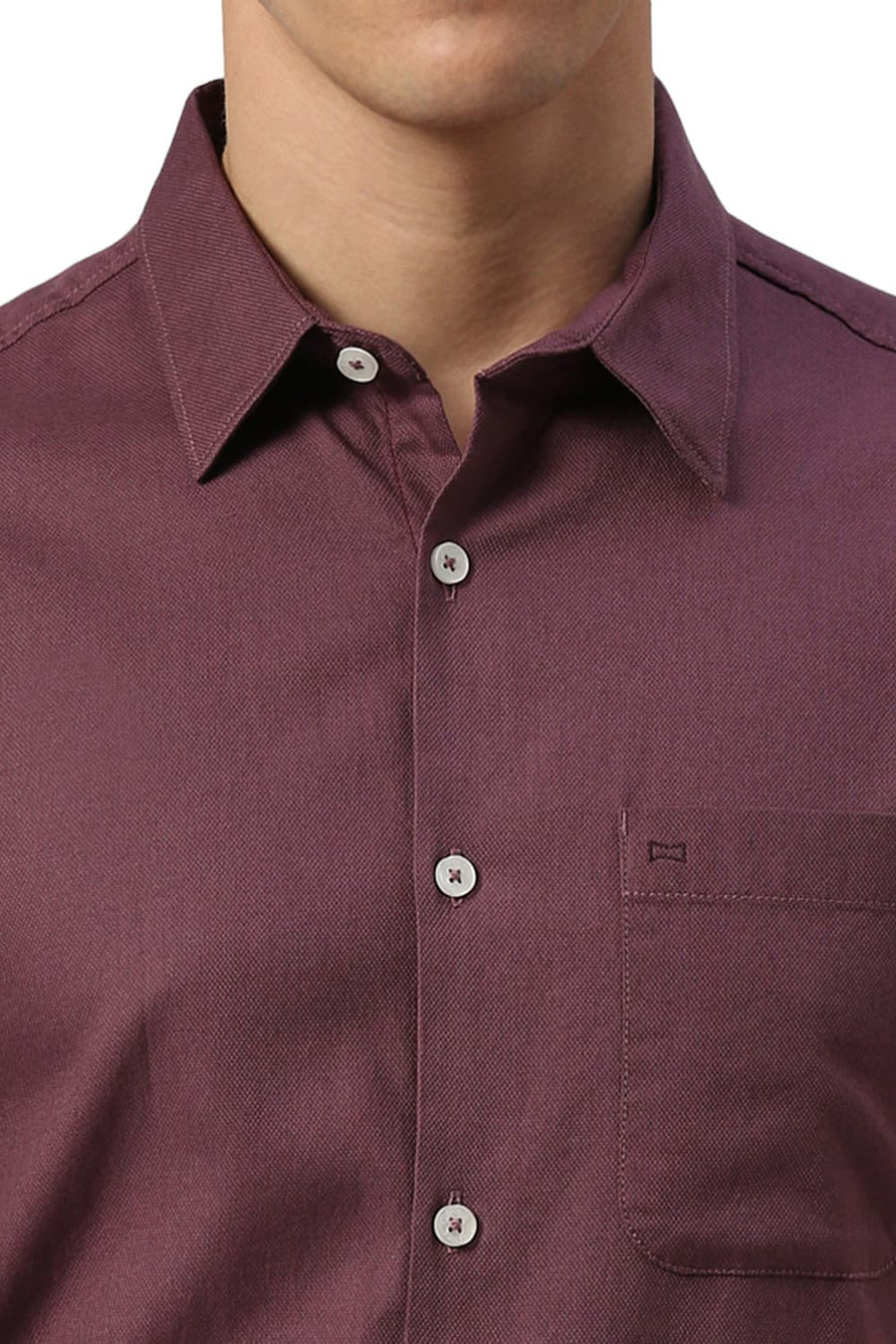 BASICS SLIM FIT HAWTHORN PURPLE COTTON DOBBY HALFSLEEVES SHIRT