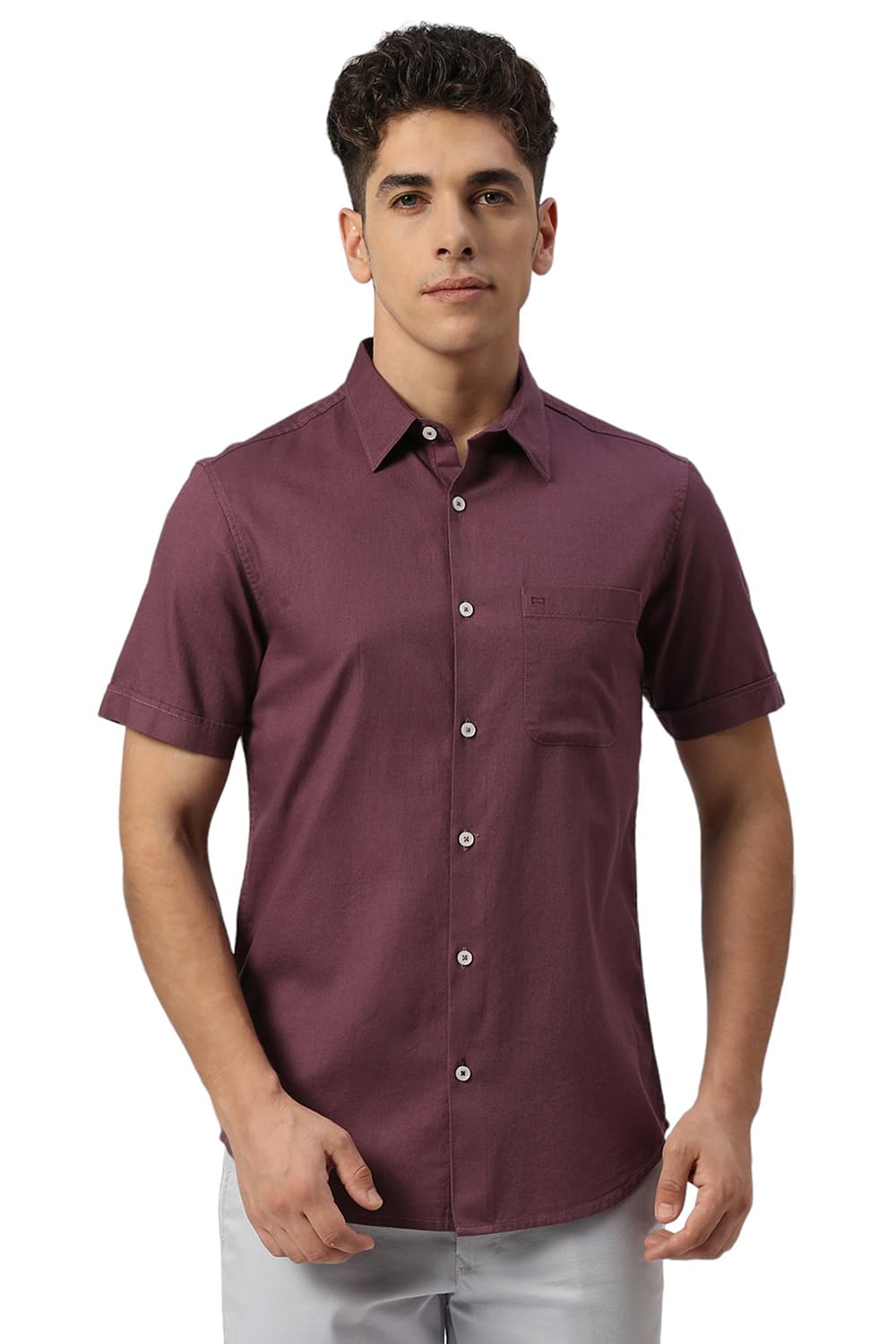 SLIM FIT COTTON DOBBY HALFSLEEVES SHIRT