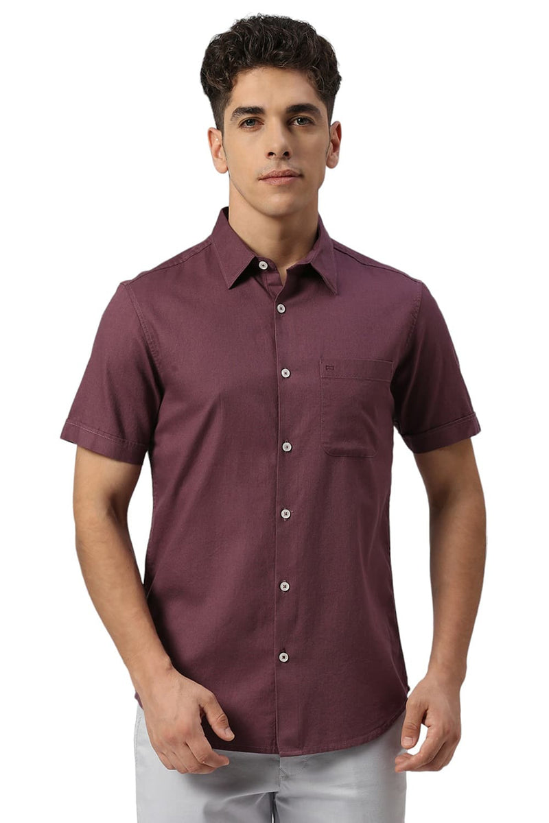 SLIM FIT COTTON DOBBY HALFSLEEVES SHIRT