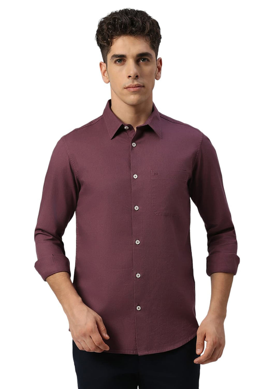 BASICS SLIM FIT HAWTHORN PURPLE COTTON DOBBY SHIRT