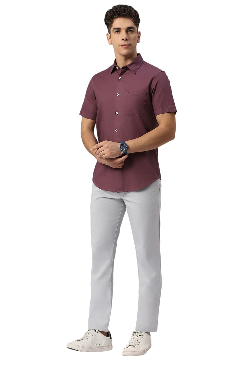 SLIM FIT COTTON DOBBY HALFSLEEVES SHIRT