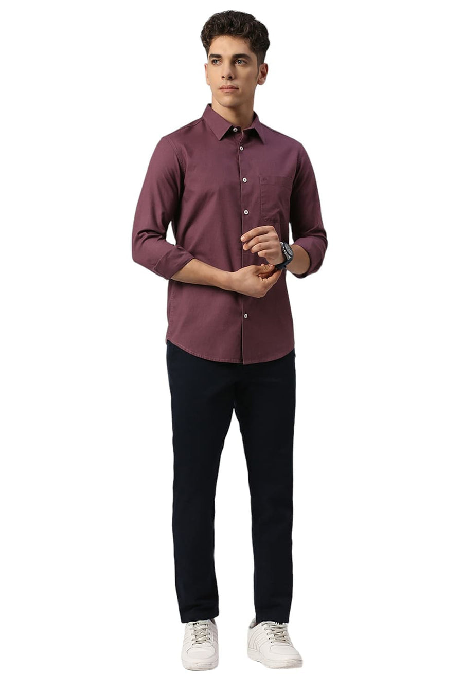 BASICS SLIM FIT HAWTHORN PURPLE COTTON DOBBY SHIRT