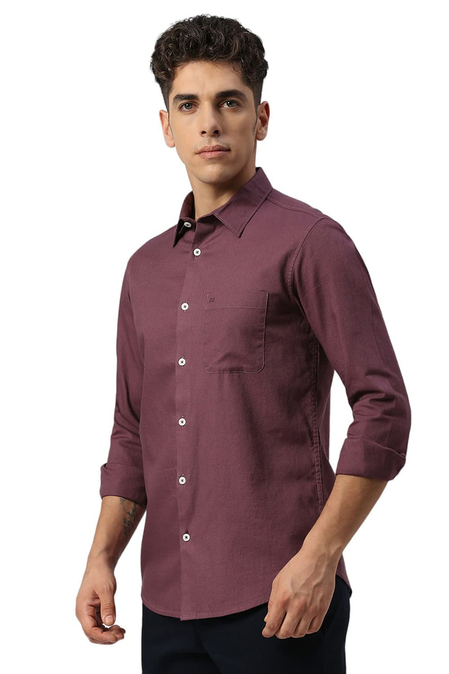 BASICS SLIM FIT HAWTHORN PURPLE COTTON DOBBY SHIRT