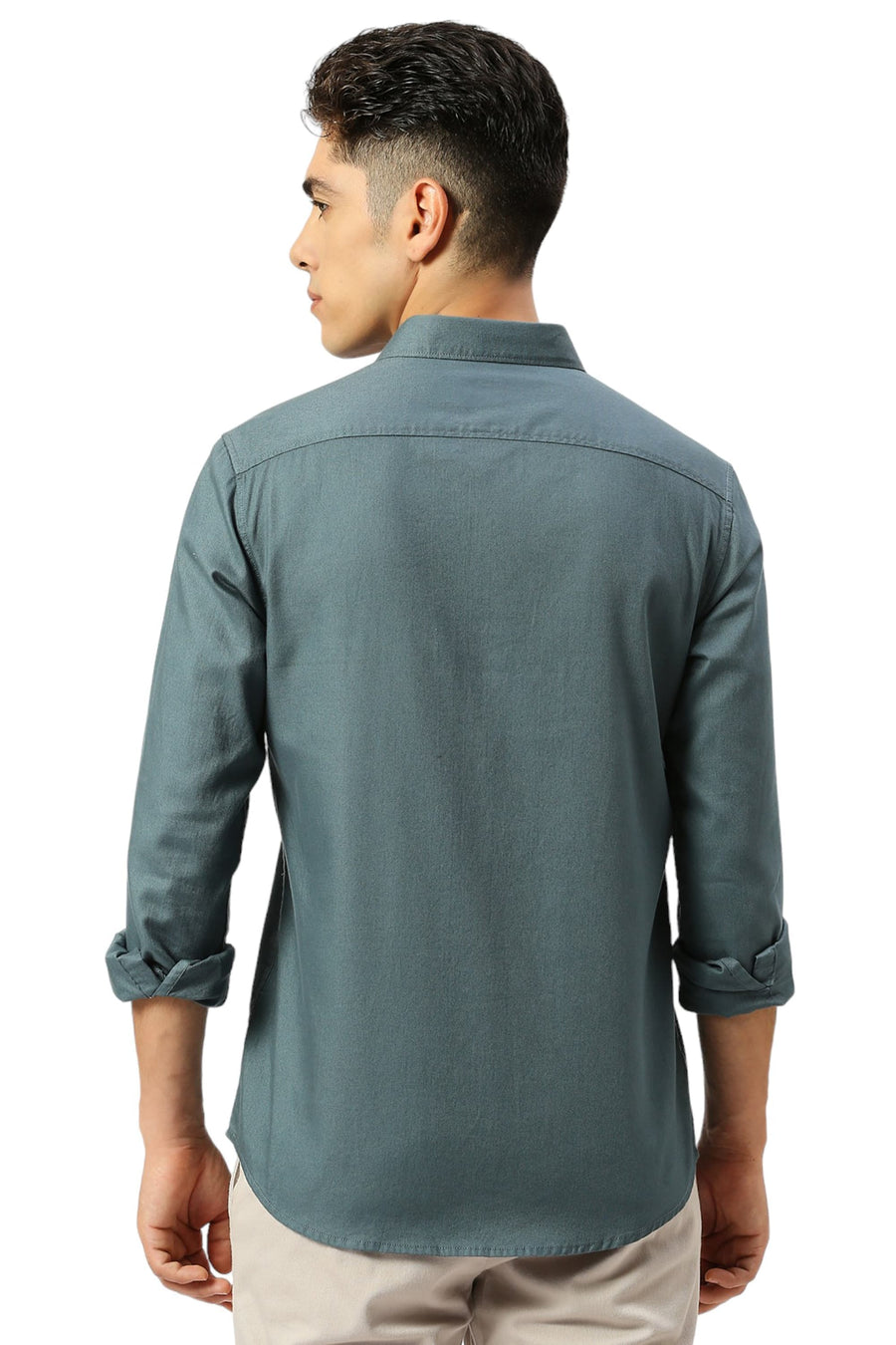 BASICS SLIM FIT ORION TEAL COTTON DOBBY SHIRT