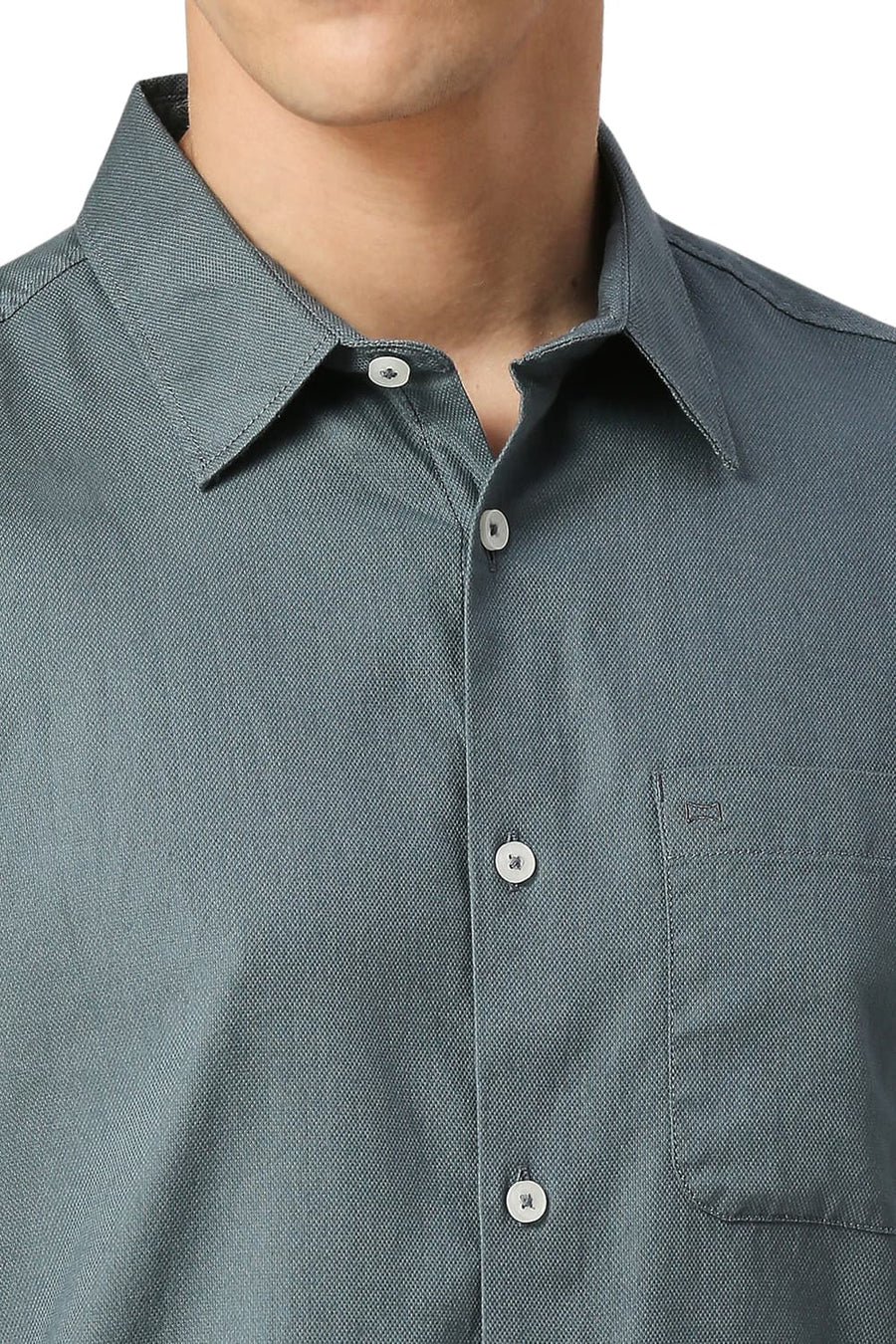 BASICS SLIM FIT ORION TEAL COTTON DOBBY HALFSLEEVES SHIRT