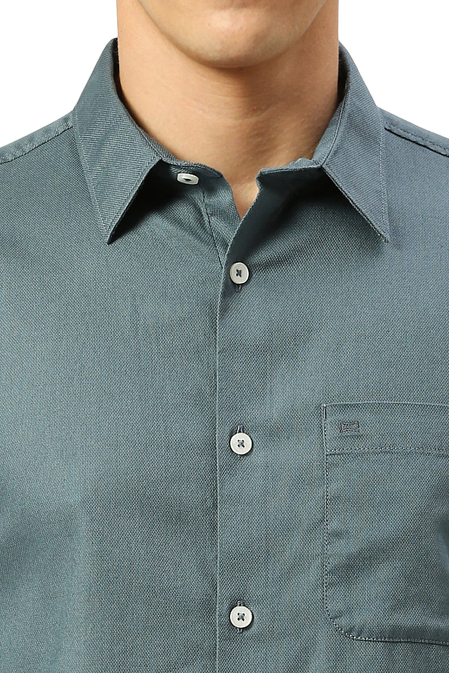 BASICS SLIM FIT ORION TEAL COTTON DOBBY SHIRT