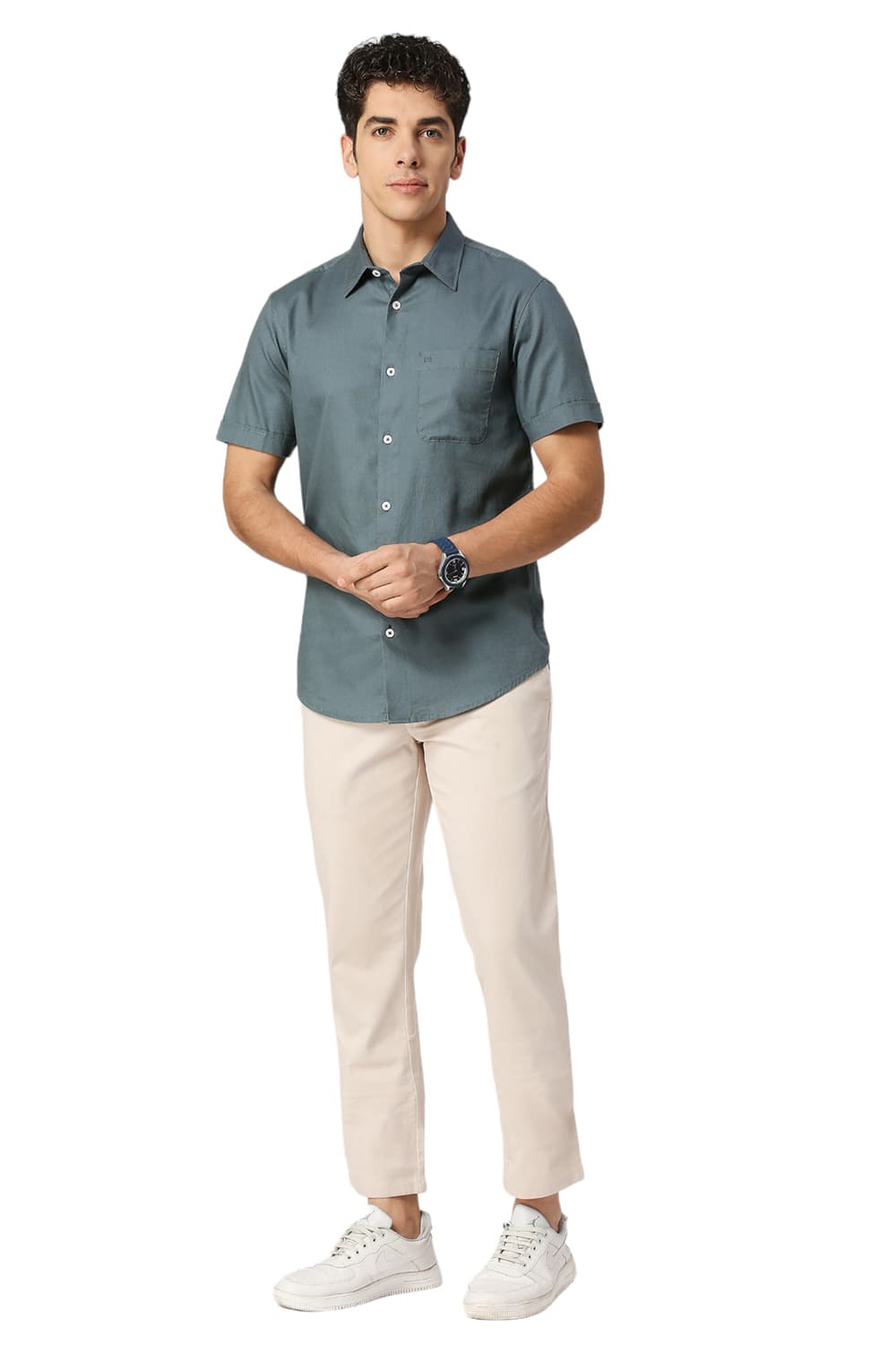 SLIM FIT COTTON DOBBY HALFSLEEVES SHIRT