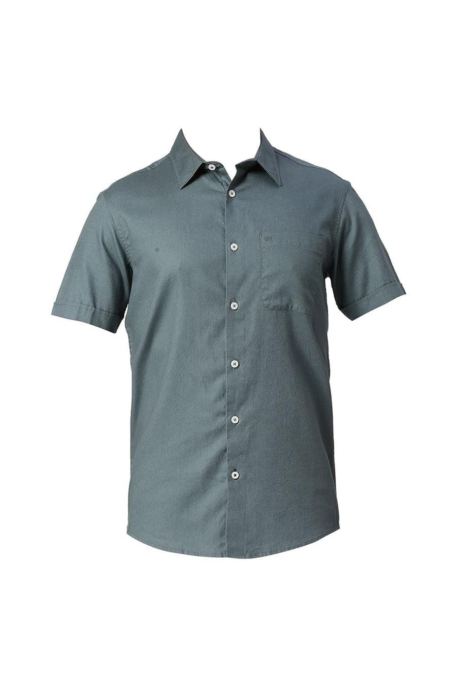 BASICS SLIM FIT ORION TEAL COTTON DOBBY HALFSLEEVES SHIRT