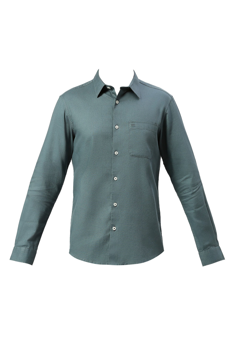 BASICS SLIM FIT ORION TEAL COTTON DOBBY SHIRT