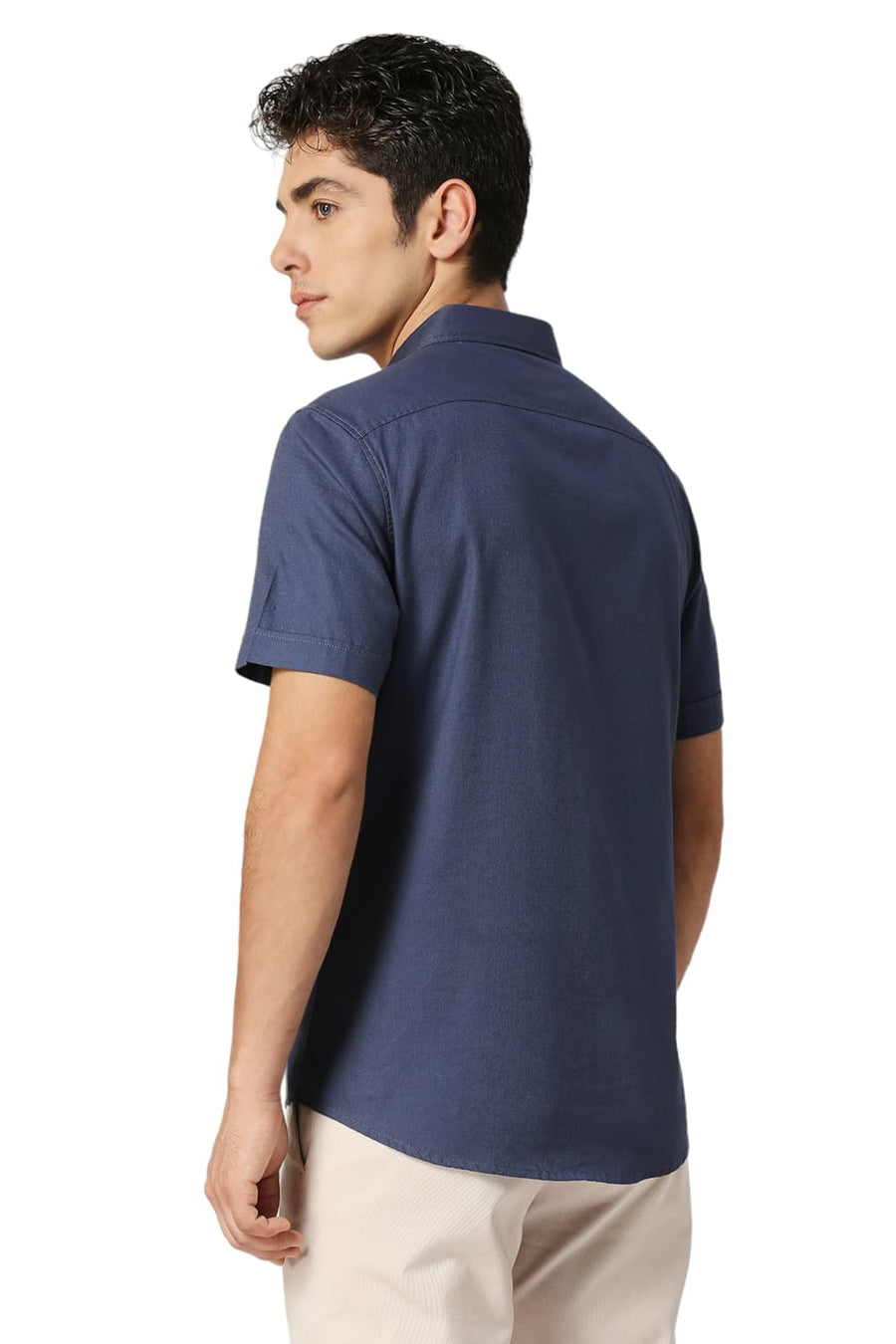 BASICS SLIM FIT BLUEFIN BLUE COTTON DOBBY HALFSLEEVES SHIRT