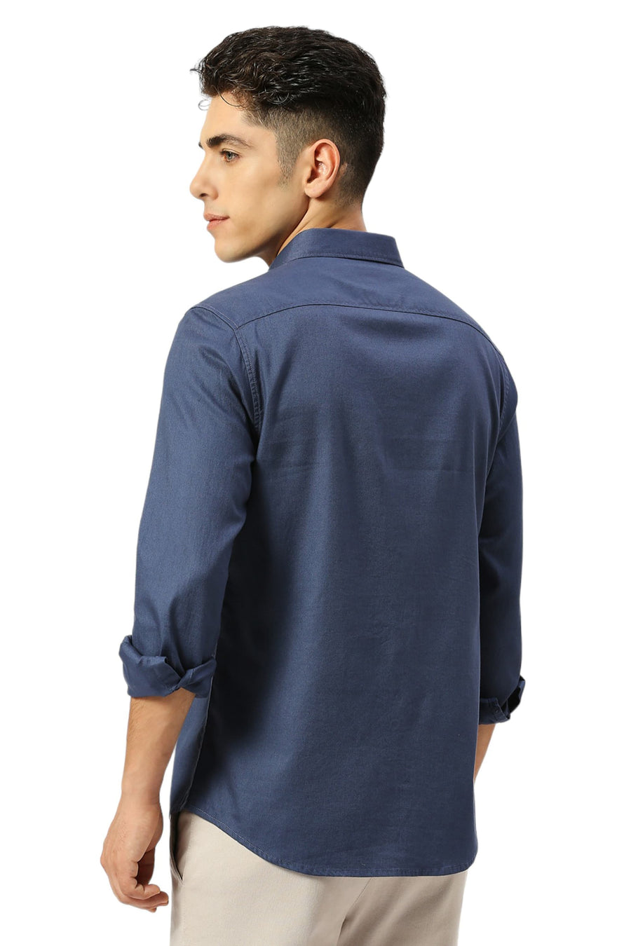 BASICS SLIM FIT BLUEFIN BLUE COTTON DOBBY SHIRT