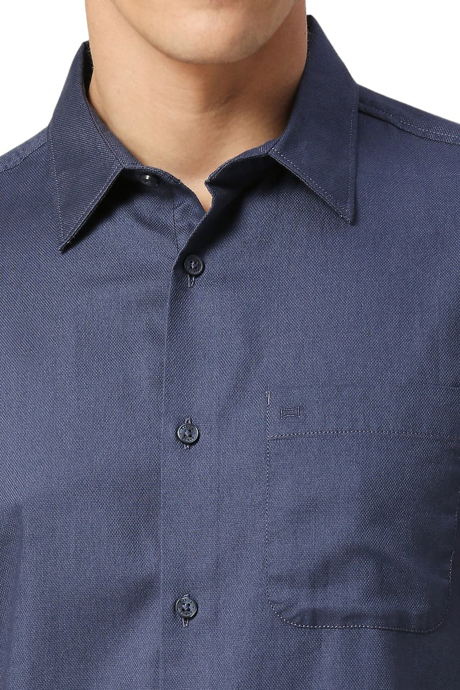BASICS SLIM FIT BLUEFIN BLUE COTTON DOBBY HALFSLEEVES SHIRT