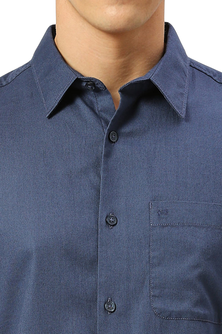 BASICS SLIM FIT BLUEFIN BLUE COTTON DOBBY SHIRT