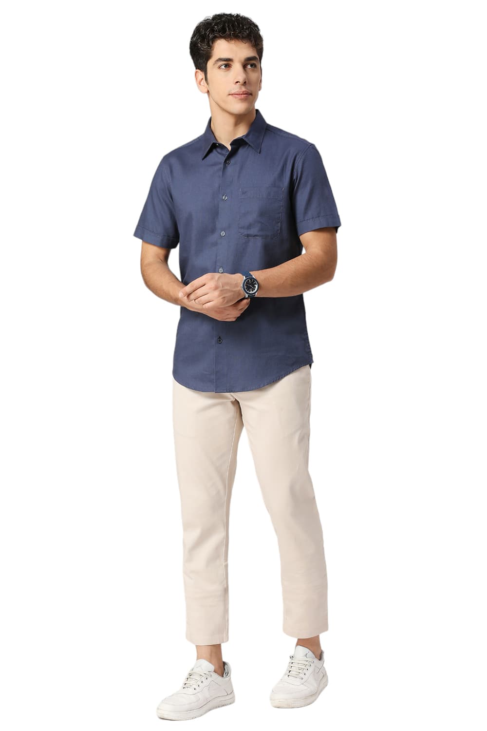 SLIM FIT COTTON DOBBY HALFSLEEVES SHIRT