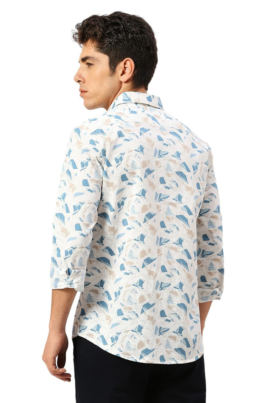 BASICS SLIM FIT SOYBEAN ECRU COTTON SLUB PRINTED SHIRT