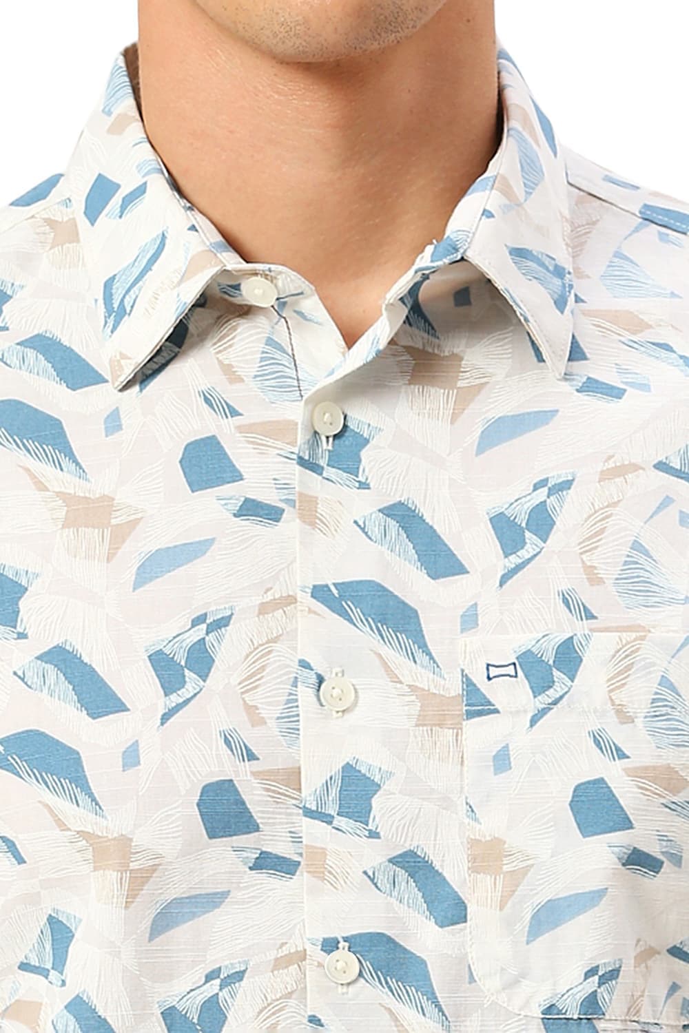 SLIM FIT COTTON SLUB PRINTED SHIRT