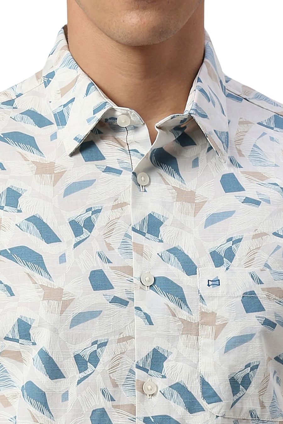 BASICS SLIM FIT SOYBEAN ECRU COTTON SLUB PRINTED HALFSLEEVES SHIRT