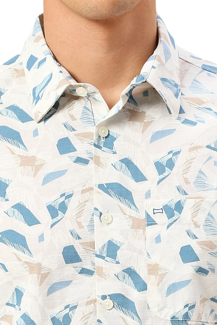 BASICS SLIM FIT SOYBEAN ECRU COTTON SLUB PRINTED SHIRT
