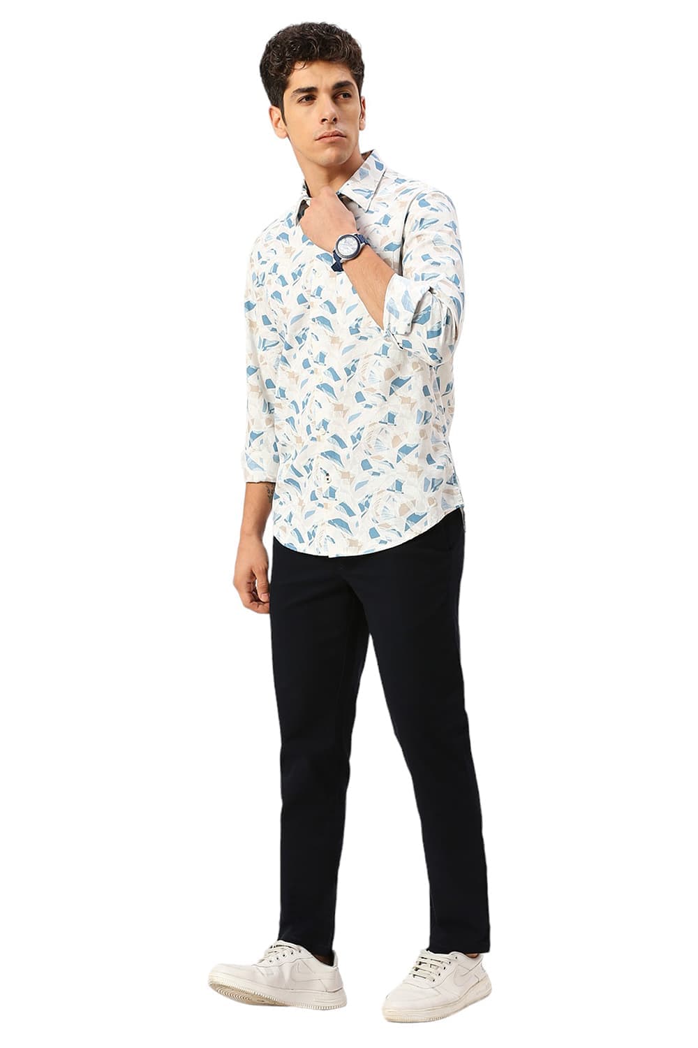 SLIM FIT COTTON SLUB PRINTED SHIRT