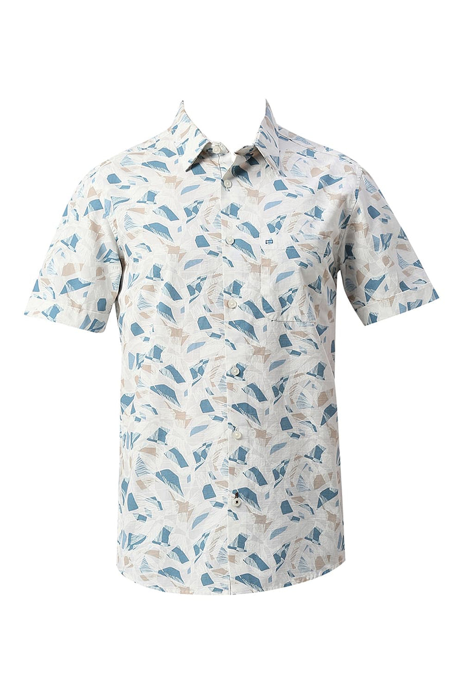 BASICS SLIM FIT SOYBEAN ECRU COTTON SLUB PRINTED HALFSLEEVES SHIRT