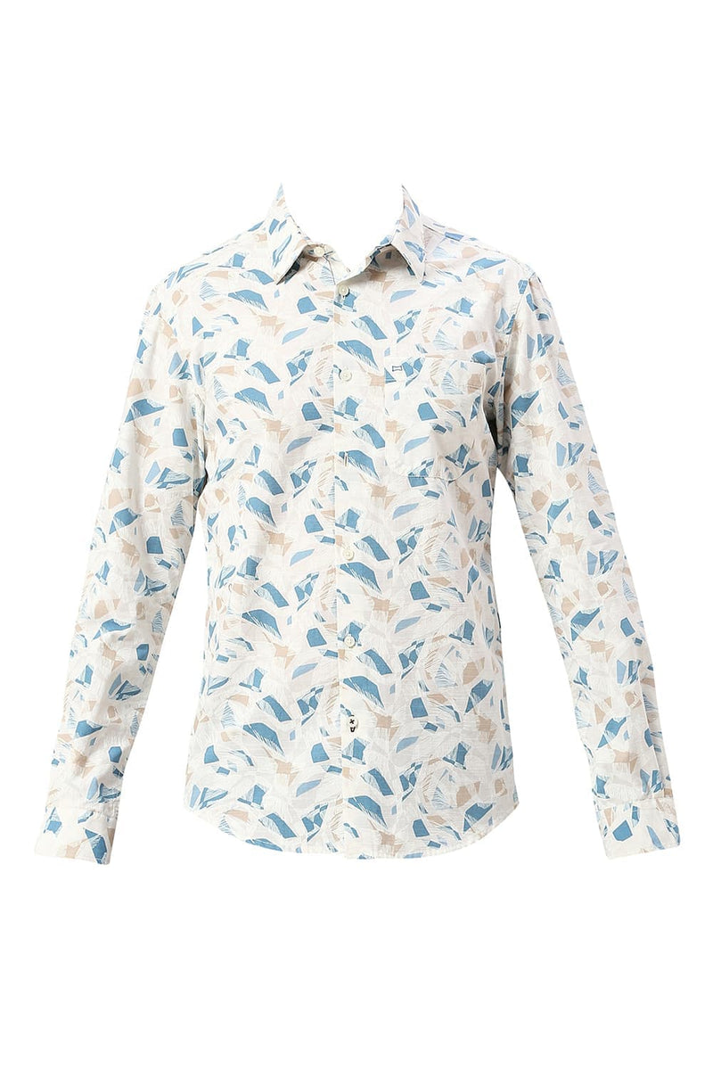 SLIM FIT COTTON SLUB PRINTED SHIRT