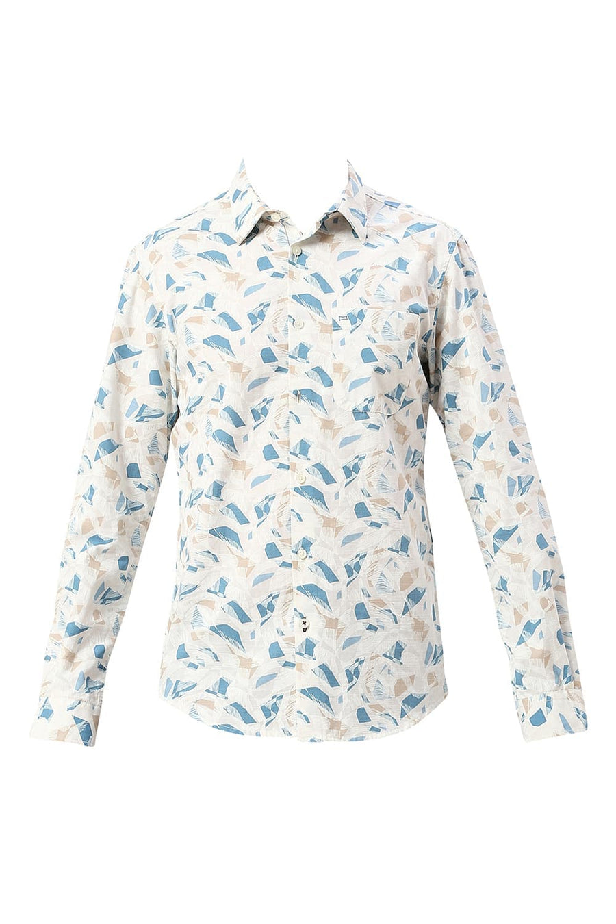 BASICS SLIM FIT SOYBEAN ECRU COTTON SLUB PRINTED SHIRT