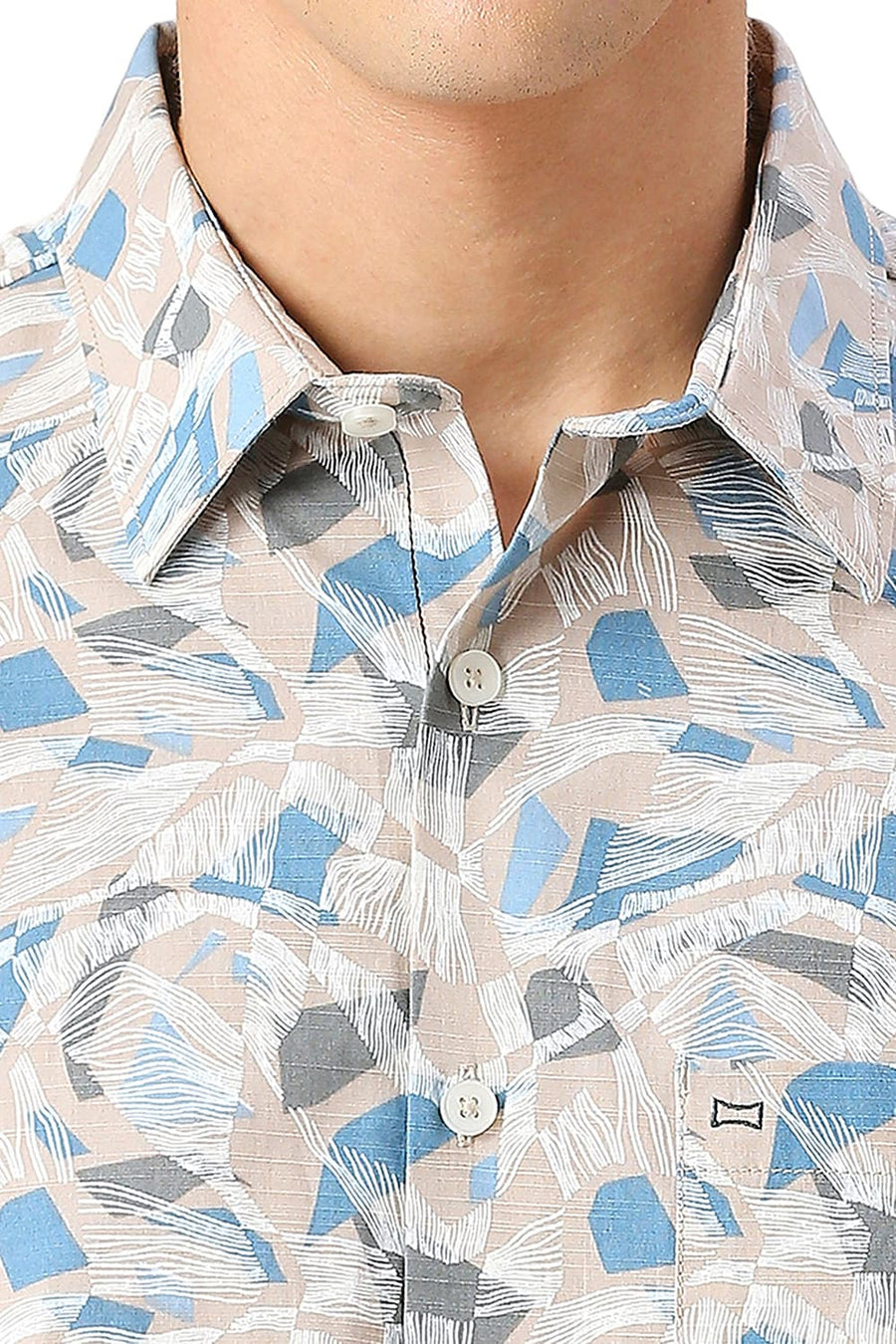 BASICS SLIM FIT BROWN BRULEE COTTON SLUB PRINTED SHIRT