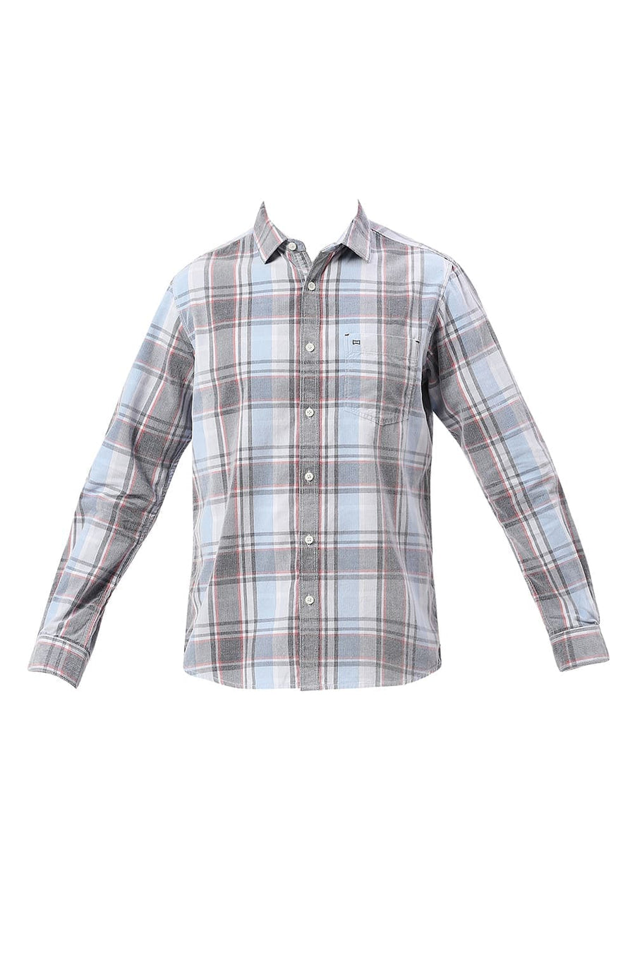 BASICS SLIM FIT ZEN BLUE COTTON CORDUORY CHECKS SHIRT