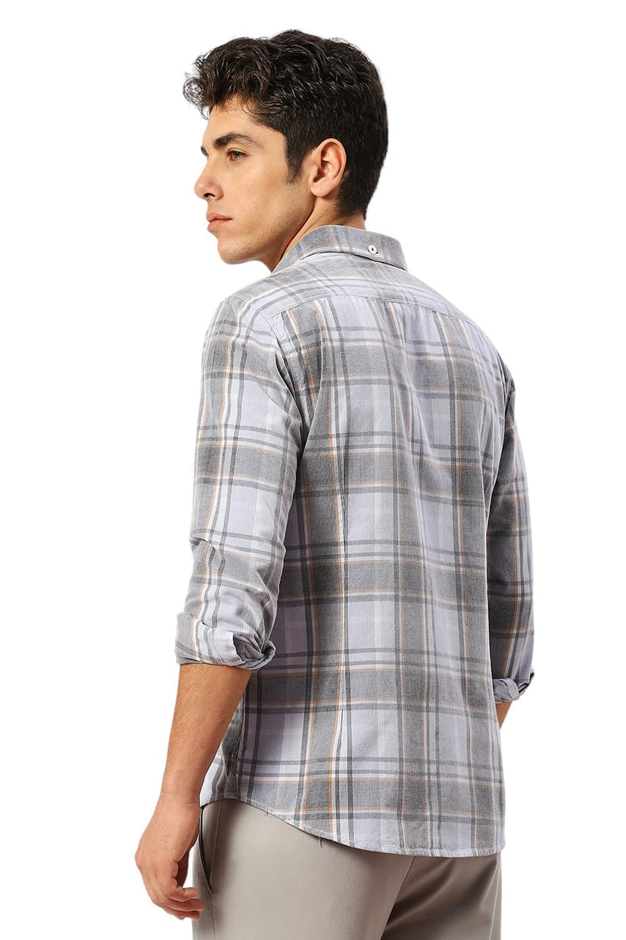 BASICS SLIM FIT PURPLE SERENITY COTTON CORDUORY CHECKS SHIRT