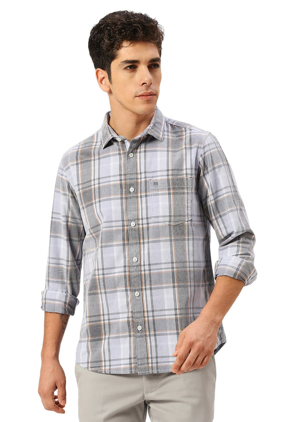 BASICS SLIM FIT PURPLE SERENITY COTTON CORDUORY CHECKS SHIRT