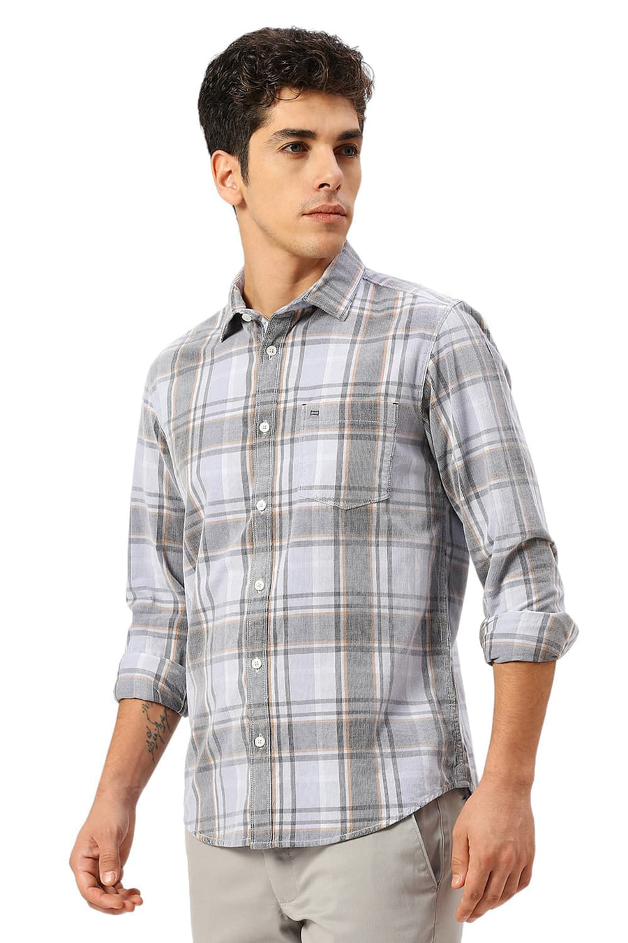 BASICS SLIM FIT PURPLE SERENITY COTTON CORDUORY CHECKS SHIRT