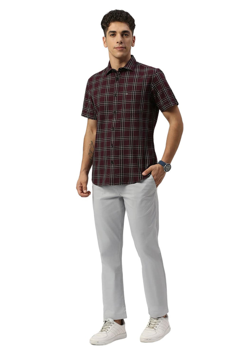 SLIM FIT COTTON TWILL CHECKS HALFSLEEVES SHIRT