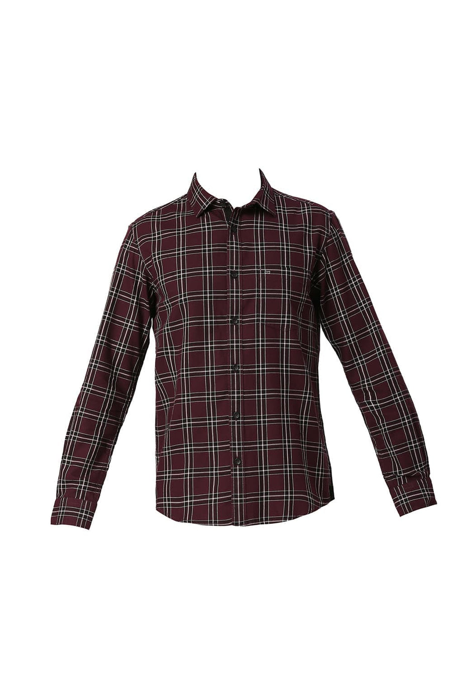 BASICS SLIM FIT PLUM PURPLE COTTON TWILL CHECKS SHIRT