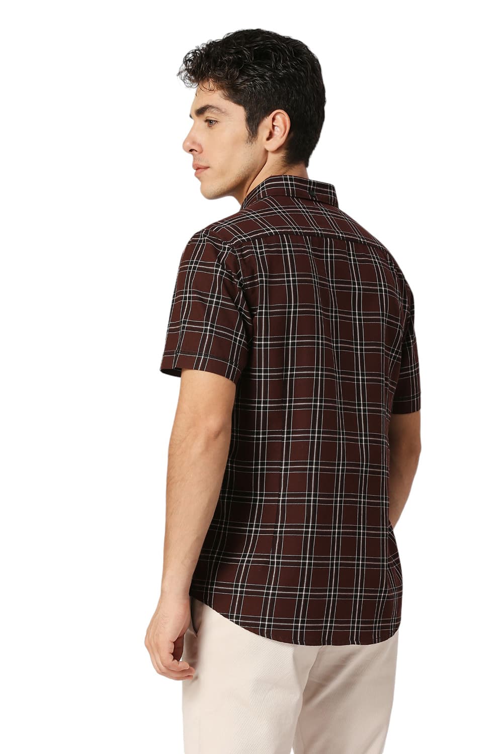 SLIM FIT COTTON TWILL CHECKS HALFSLEEVES SHIRT