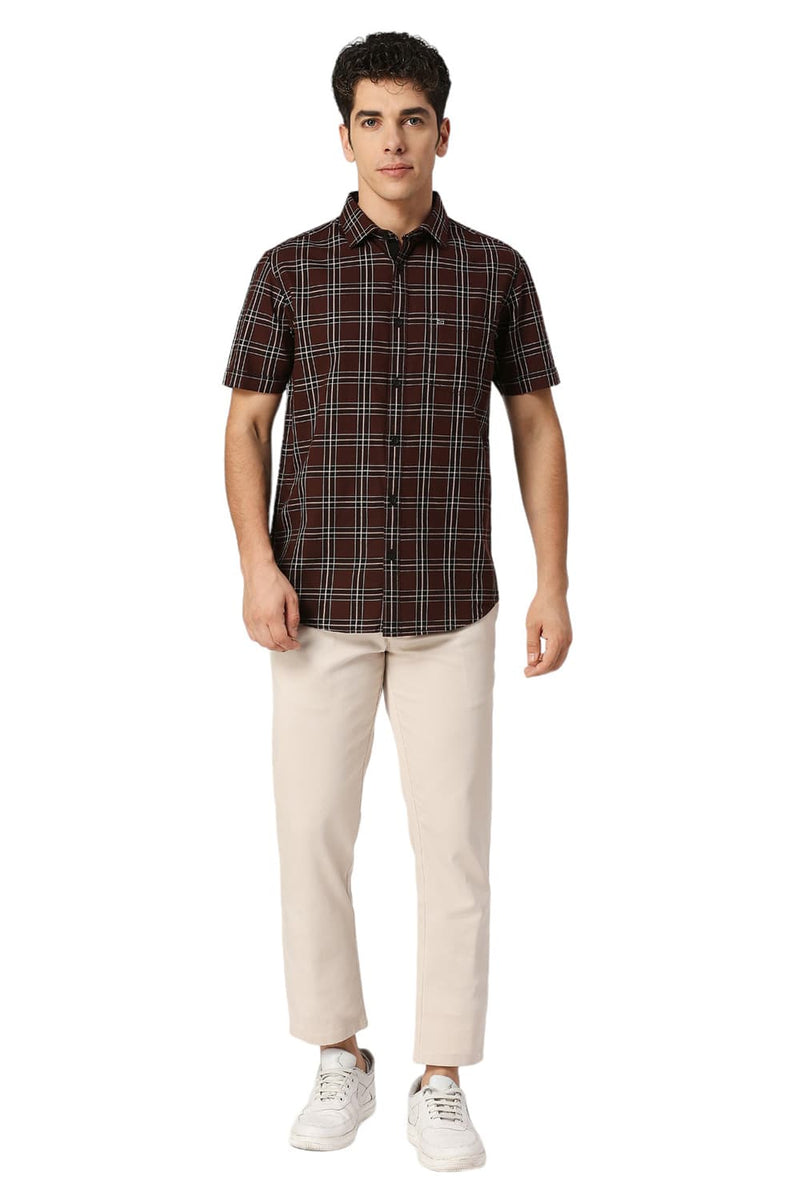 SLIM FIT COTTON TWILL CHECKS HALFSLEEVES SHIRT