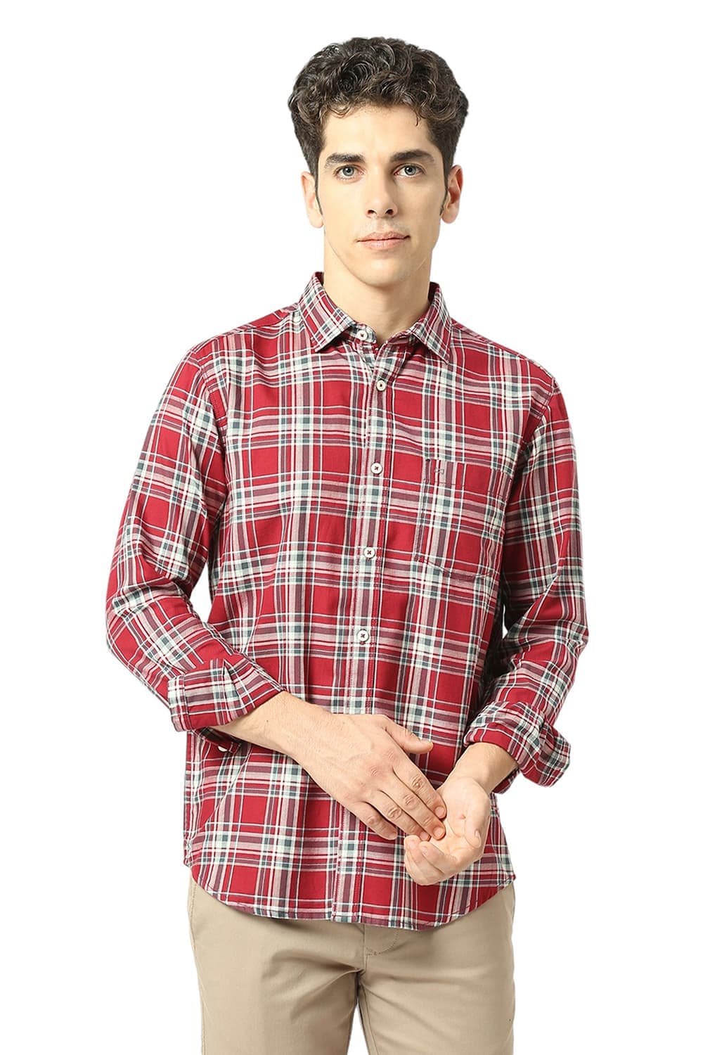 SLIM FIT COTTON TWILL CHECKS SHIRT