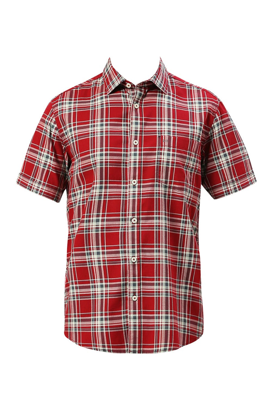 BASICS SLIM FIT KARANDA MAROON COTTON TWILL CHECKS HALFSLEEVES SHIRT