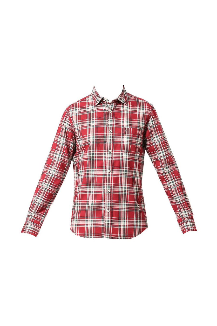 BASICS SLIM FIT KARANDA MAROON COTTON TWILL CHECKS SHIRT