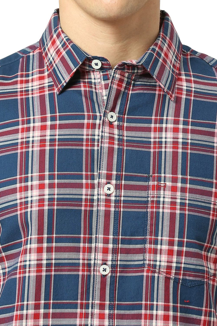 BASICS SLIM FIT NAVY SEA COTTON TWILL CHECKS SHIRT