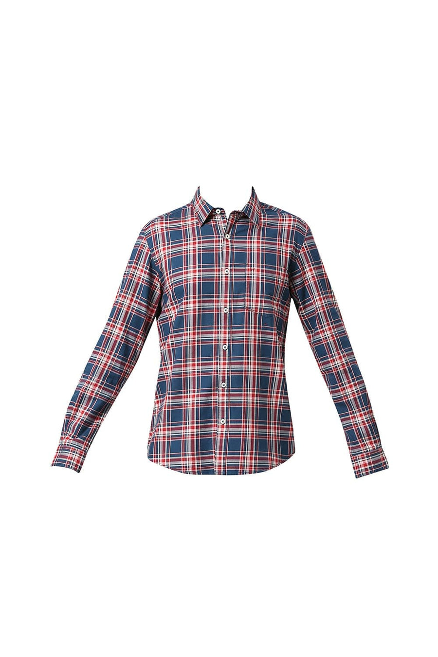 BASICS SLIM FIT NAVY SEA COTTON TWILL CHECKS SHIRT