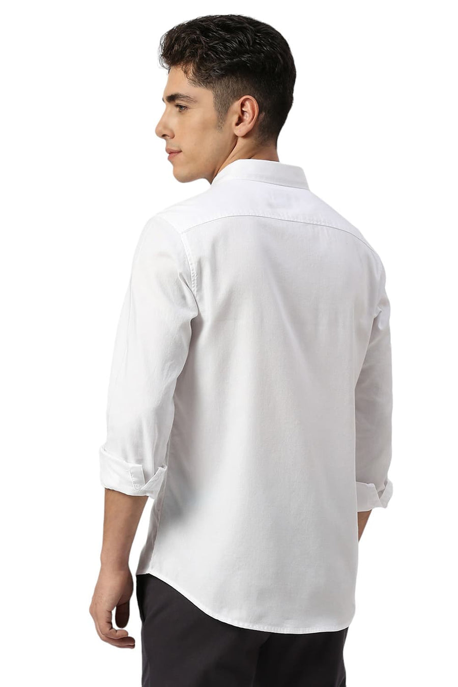 BASICS SLIM FIT WHITE ALYSSUM COTTON DOBBY SHIRT
