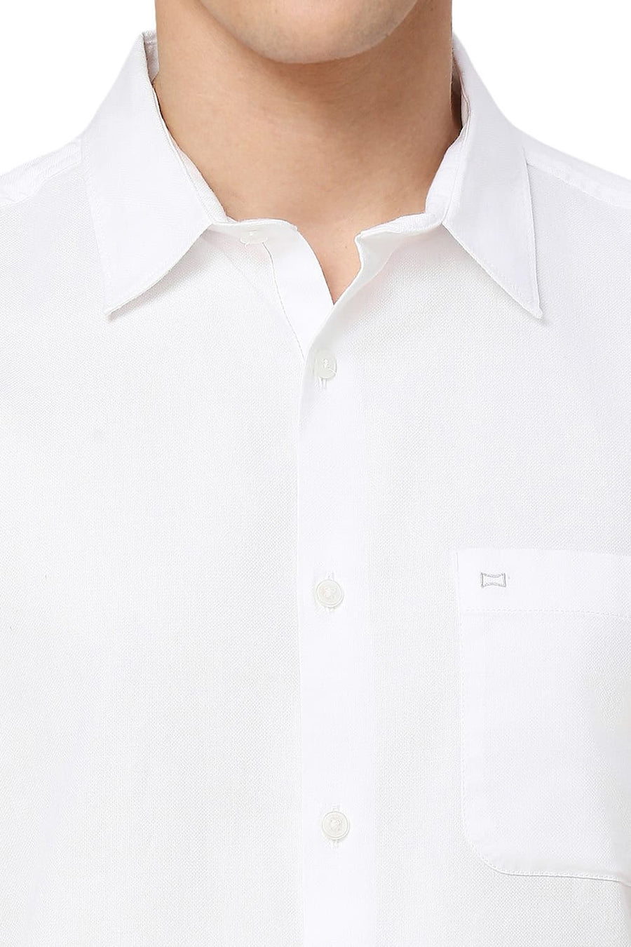 BASICS SLIM FIT WHITE ALYSSUM COTTON DOBBY HALFSLEEVES SHIRT