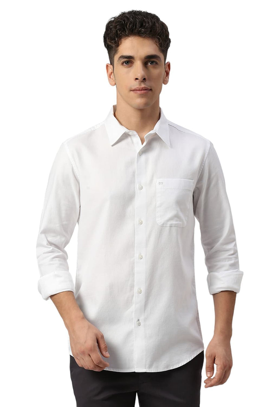 BASICS SLIM FIT WHITE ALYSSUM COTTON DOBBY SHIRT