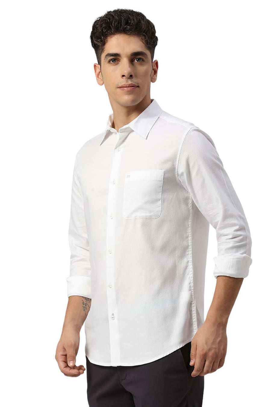 BASICS SLIM FIT WHITE ALYSSUM COTTON DOBBY SHIRT
