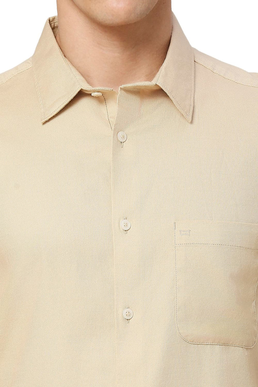 BASICS SLIM FIT SAND BEIGE COTTON DOBBY HALFSLEEVES SHIRT