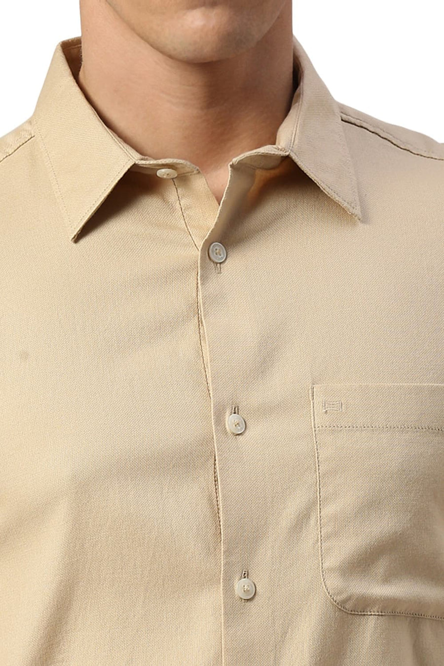 BASICS SLIM FIT SAND BEIGE COTTON DOBBY SHIRT